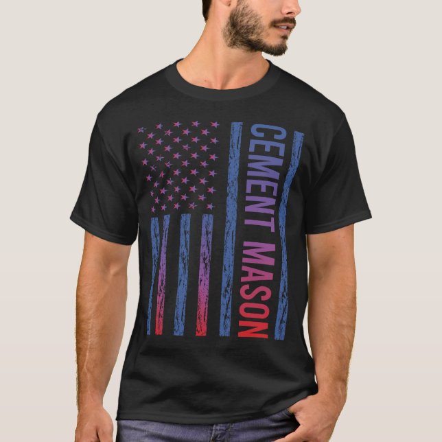 Blue Red American Flag Cement Mason T-Shirt (Front)