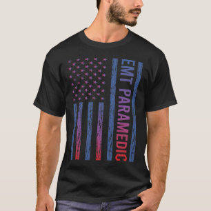 Blue Red American Flag EMT Paramedic T-Shirt