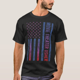 Blue Red American Flag Movie Theater Usher T-Shirt