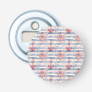 Blue Red Anchors Floral Stripes Beach Bottle Opener