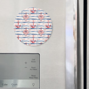 Blue Red Anchors Floral Stripes Beach Magnet