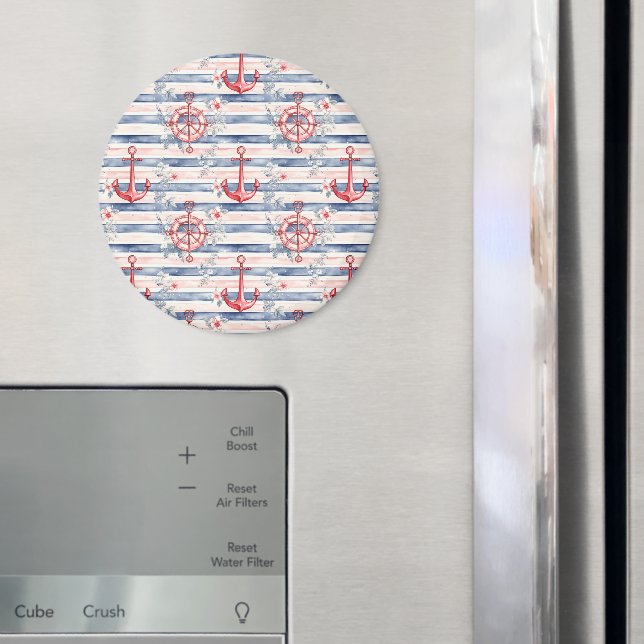 Blue Red Anchors Floral Stripes Beach  Magnet (In Situ (Fridge))