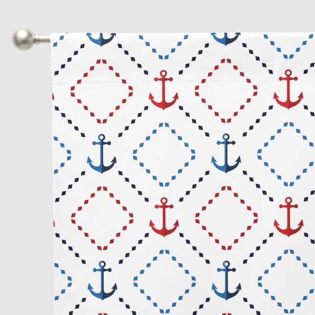 Blue, Red anchors, Marine Blackout Curtains (Pocket)