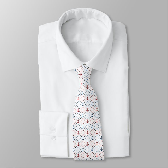 Blue, Red anchors, Marine Neck Tie (Tied)