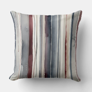 Blue, Red and Gray Stripes Throw Pillow