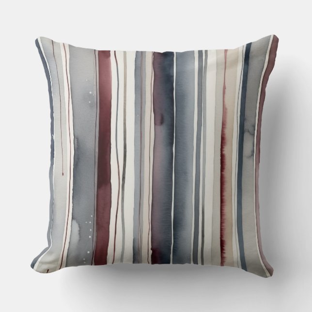 Blue, Red and Gray Stripes Throw Pillow (Front)