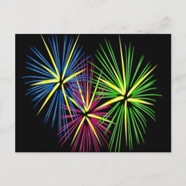 Blue Red and Green Fireworks Postcard (Front)