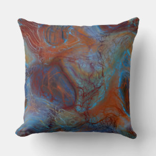 Blue, Red and Rust Marble abstract Throw Pillow