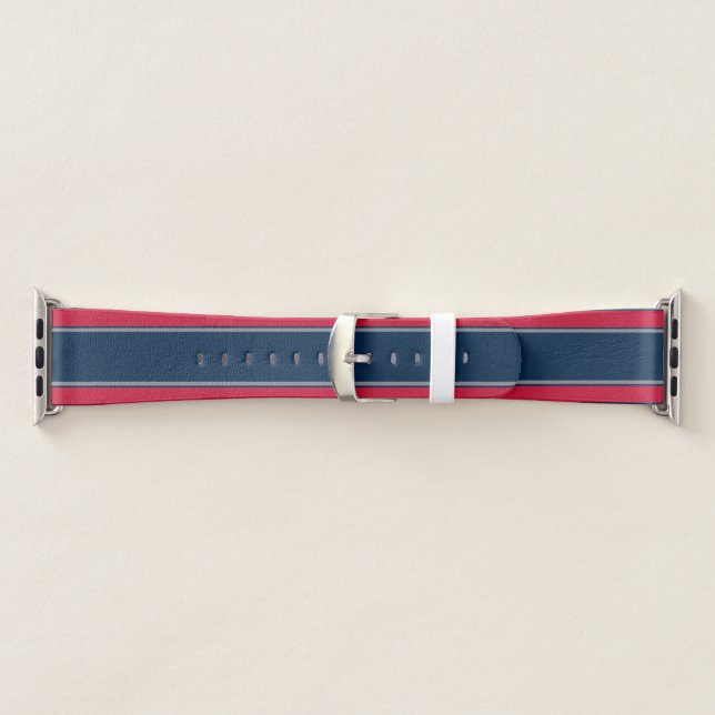 Blue Red and Silver Sports Stripes Apple Watch Band (Band)