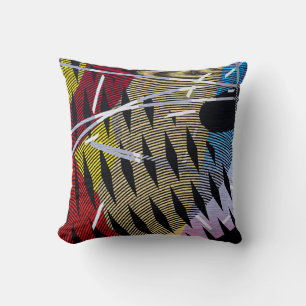 Blue red and white abstract painting throw pillow