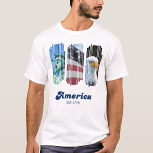 Blue Red and White Fragmented America Art  T-Shirt