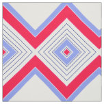 Blue Red and White Modern  Print Fabric