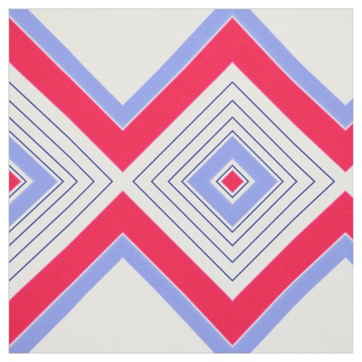 Blue Red and White Modern  Print Fabric