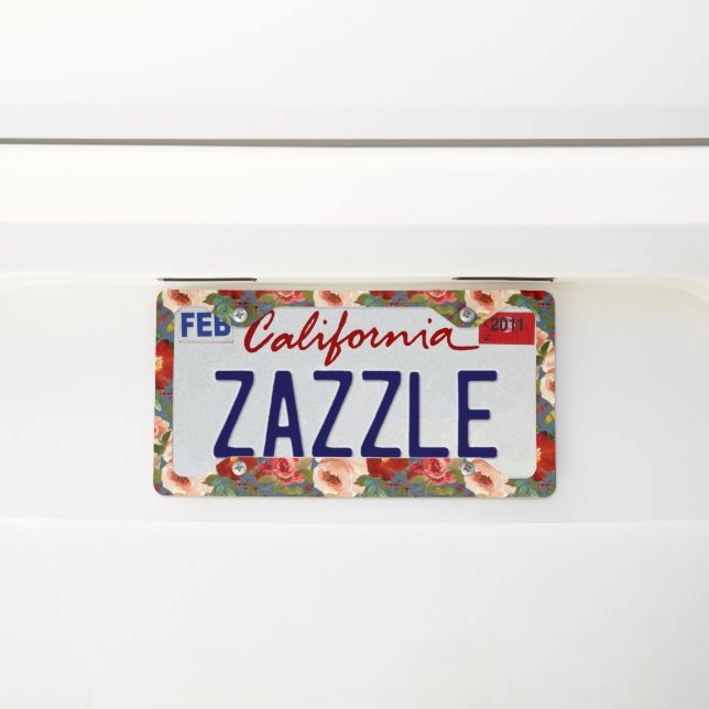 Blue Red and White Roses Cute License Plate Frame  (On Car)