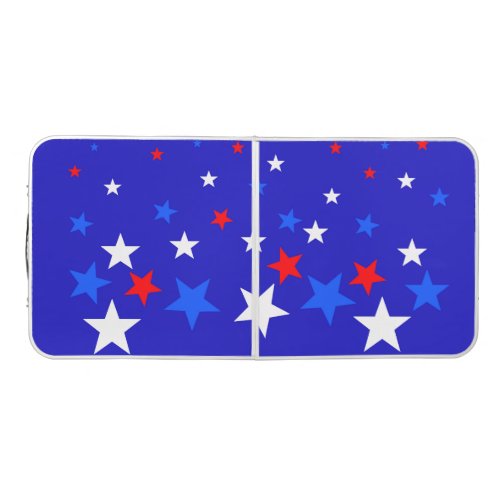 Blue Red and White Star Pattern Beer Pong Table