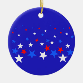 Blue, Red and White Star Pattern Ceramic Ornament