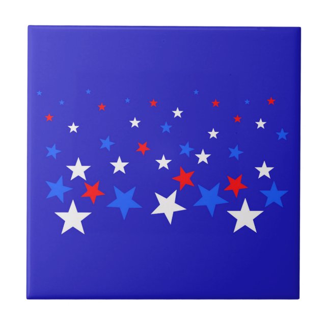 Blue, Red and White Star Pattern Ceramic Tile (Front)
