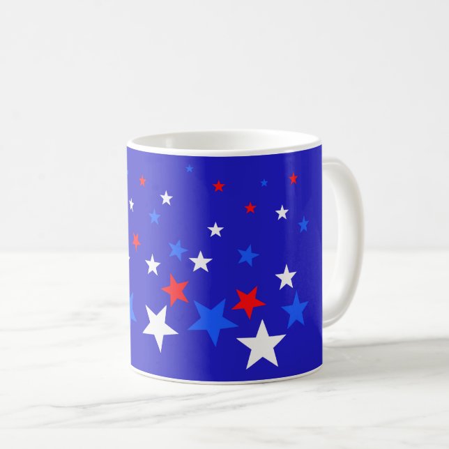 Blue, Red and White Star Pattern Coffee Mug (Front Right)