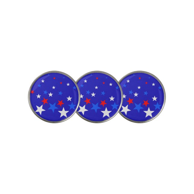 Blue, Red and White Star Pattern Golf Ball Marker (3 Up)