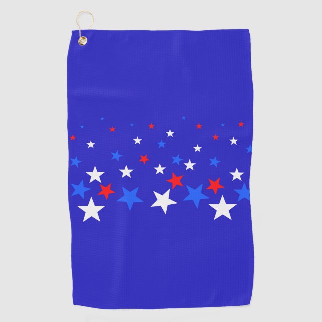 Blue, Red and White Star Pattern Golf Towel (Front)