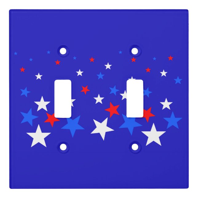Blue, Red and White Star Pattern Light Switch Cover (Front)