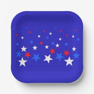 Blue, Red and White Star Pattern Paper Plates