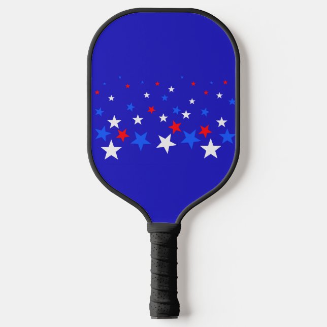 Blue, Red and White Star Pattern Pickleball Paddle (Front)