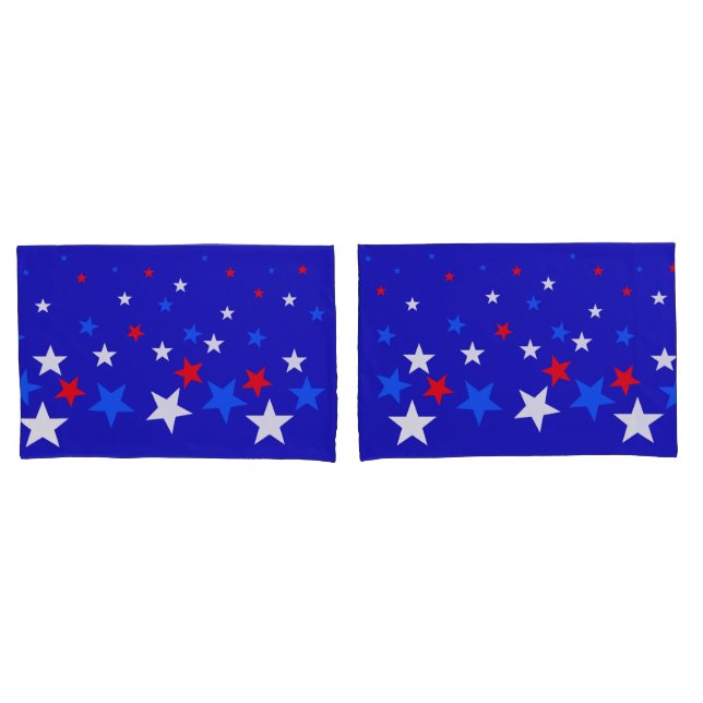 Blue, Red and White Star Pattern Pillow Case (Front-Set)