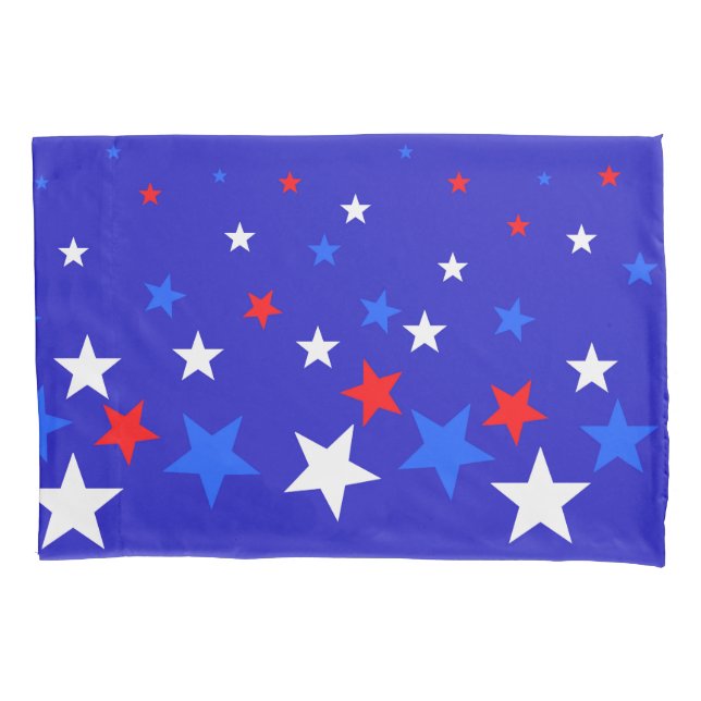 Blue, Red and White Star Pattern Pillow Case (Front)