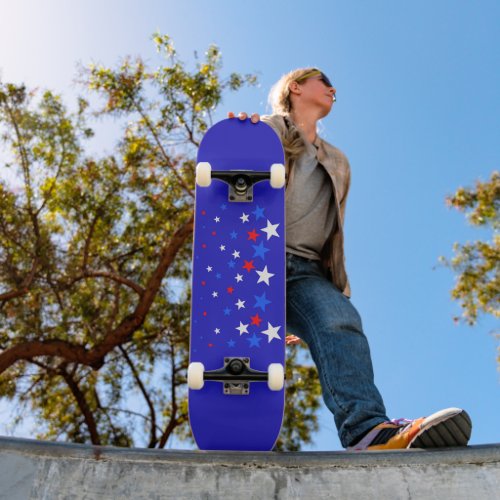 Blue Red and White Star Pattern Skateboard