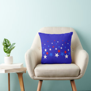 Blue, Red and White Star Pattern Throw Pillow