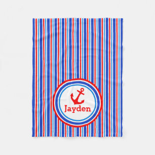 Blue, red and white striped name anchor blanket