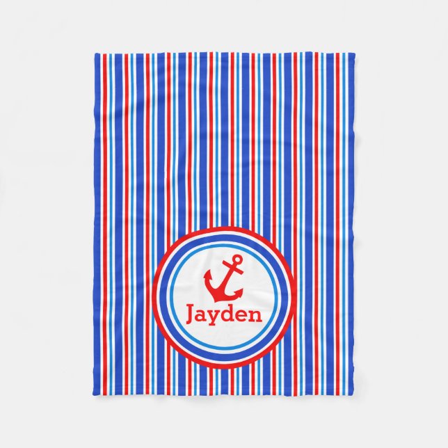 Blue, red and white striped name anchor blanket (Front)