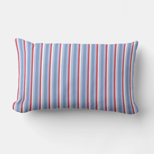 Blue Red and White Stripes Lumbar Pillow (Front)