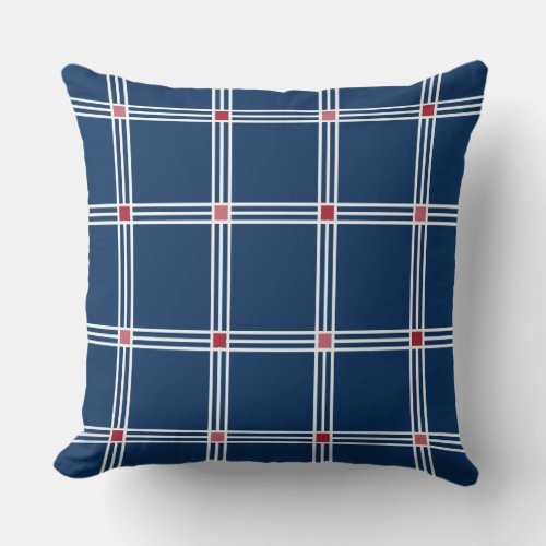 Blue Red and White Windowpane Plaid Throw Pillow