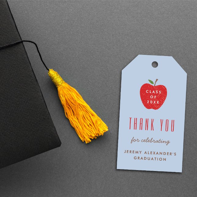 Blue Red Apple Graduation Party Favor Gift Tag (Creator Uploaded)