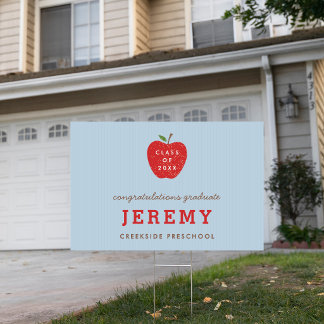Blue Red Apple Preschool Graduation Yard Sign