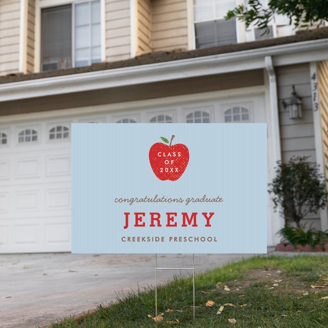 Blue Red Apple Preschool Graduation Yard Sign (Creator Uploaded)
