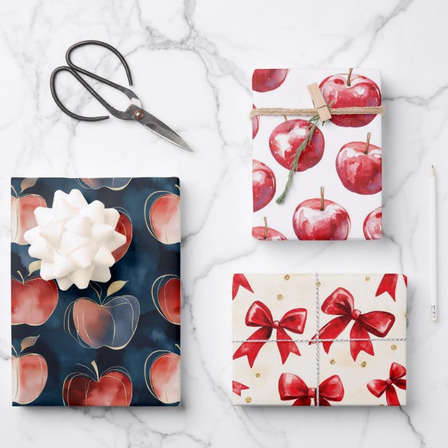 Blue Red Apples  Wrapping Paper Sheets (Front)