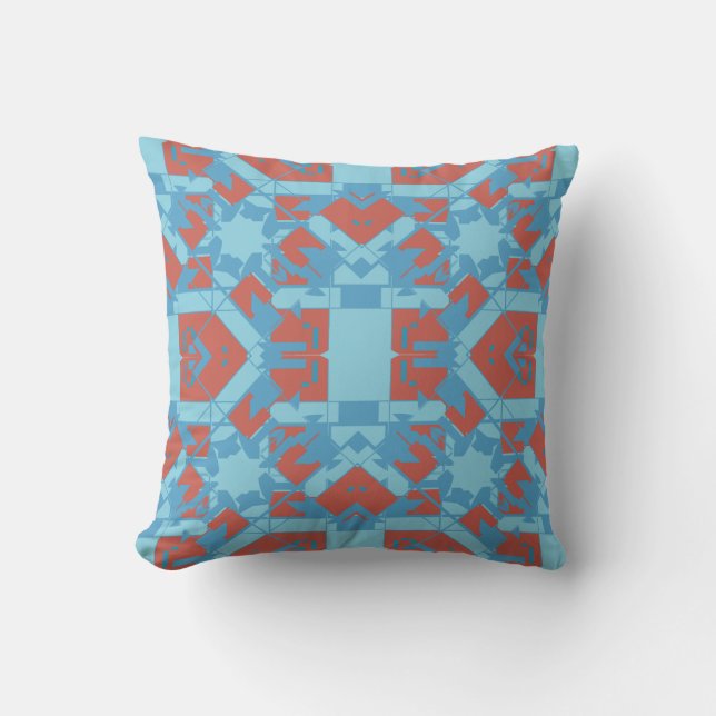 Blue Red Aqua Mediterranean Stained Glass Mosaic  Throw Pillow (Front)