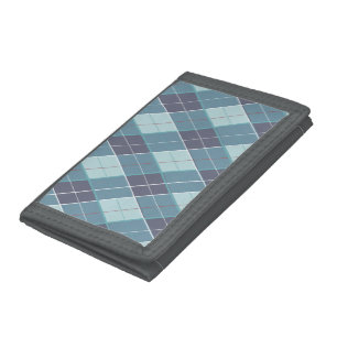 Blue red argyle diamond patterned plaid golf tri-fold wallet