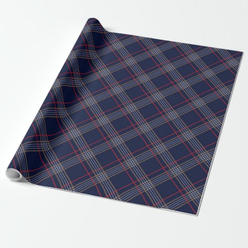 Blue Red Argyle Plaid Pattern Wrapping Paper