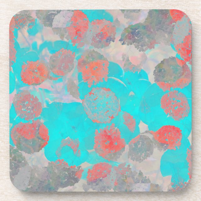 Blue red art of romantic floral / flower pattern beverage coaster (Front)