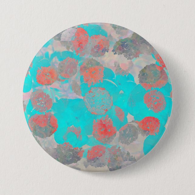 Blue red art of romantic floral / flower pattern button (Front)