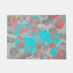 Blue red art of romantic floral / flower pattern doormat