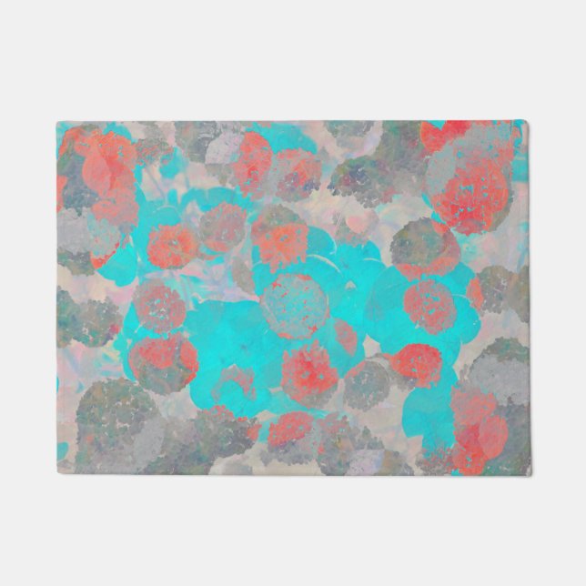 Blue red art of romantic floral / flower pattern doormat (Front)