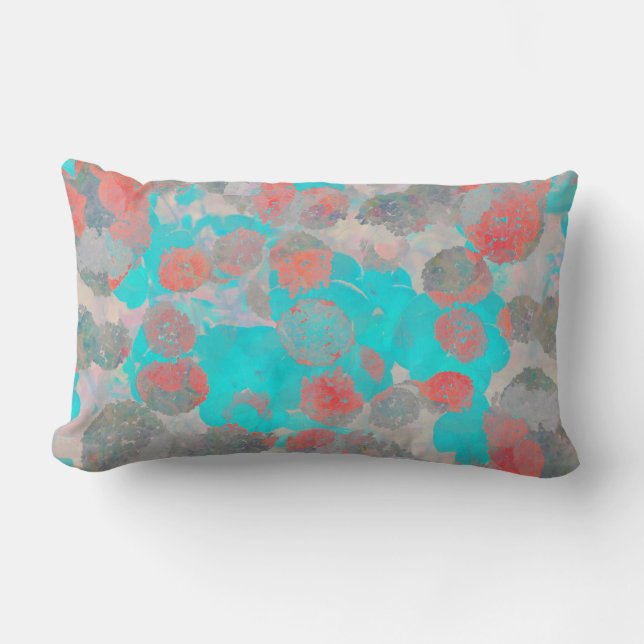 Blue red art of romantic floral / flower pattern lumbar pillow (Front)