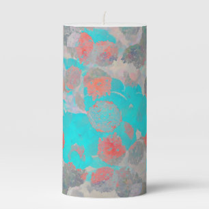 Blue red art of romantic floral / flower pattern pillar candle