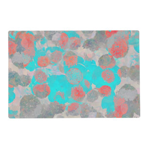 Blue red art of romantic floral / flower pattern placemat