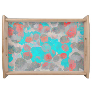 Blue red art of romantic floral / flower pattern serving tray